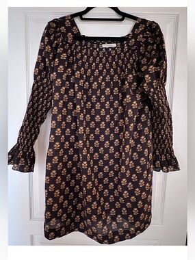 Doen Sabia Black Floral Long-Sleeve Smock Dress